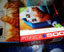 Jigsaw Puzzle 500 Large Pcs Orange Cat Reading On The Litterbox Throne C... - $13.85
