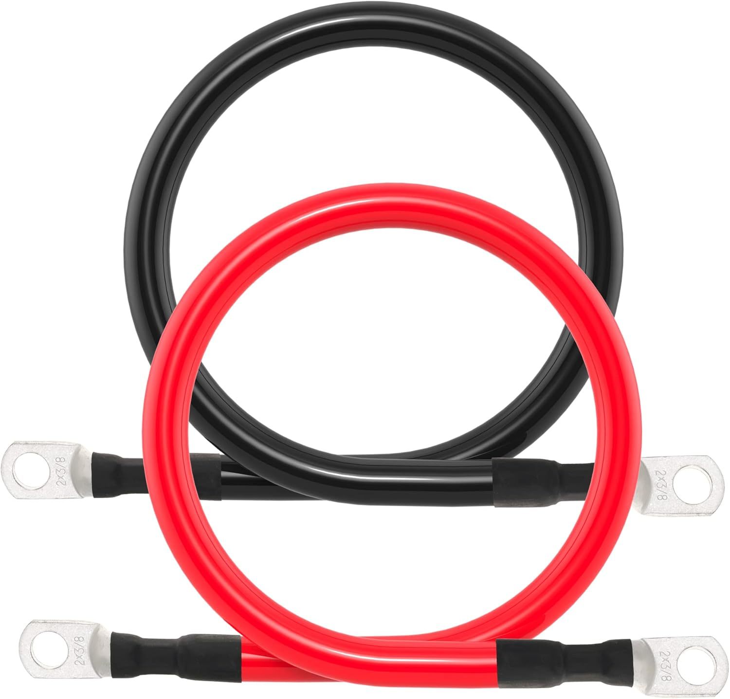 2Awg Gauge Battery Inverter Cables With 3/8 In Lugs Pure Copper Power In... - $36.30