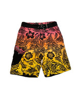 Maui &amp; Sons Boardshorts Pink Yellow Sunset Ombre Black Flowers Mens 30 - £16.19 GBP