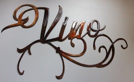 Vino Word Sign w/ Ornamental Design - Metal Wall Art - Copper 14&quot; x 8.5&quot; - £16.69 GBP