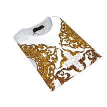 Men LAVERITA European Fashion Crew Shirt Rhine Stones Floral 93370 White image 8