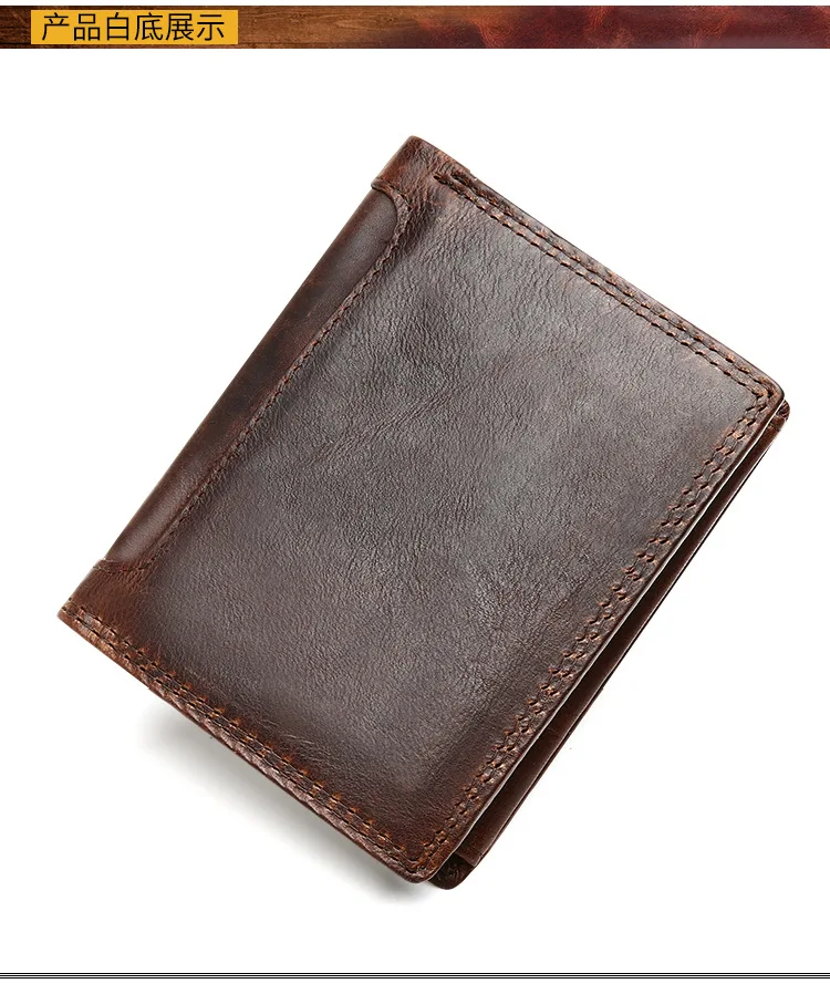 Leather man&#39;s purse. Crazy horse skin retro leisure wallet, multi-card short wal - $81.74