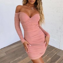 Women&#39;s Sexy Elegant Ruffle Long Sleeve Off Shoulder Ruched Party Mini Dress - £28.87 GBP