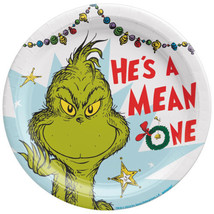 Grinch He&#39;s A Mean One 10.5 inch 8 Ct Dinner Lunch Paper Plates - £5.84 GBP