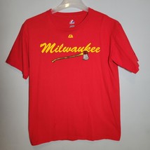 Milwaukee Brewers Mens Shirt Medium Axford Red Short Sleeve Majestic MLB - £11.93 GBP