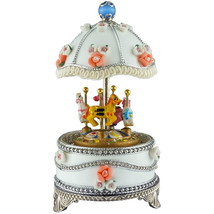 Carousel Faberge Egg Music Box Plays Swan Lake with Flowers &amp; Silver Accent - $77.99
