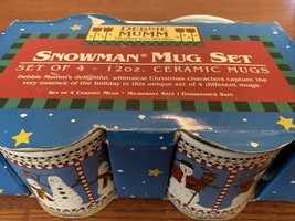 DEBBIE MUMM Vintage Set of 4 Ceramic 12oz Coffee Mugs Snowman Motif - $283.40 MXN