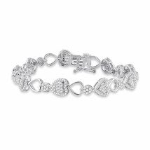14kt White Gold Womens Baguette Diamond Heart Link Bracelet 1-3/4 Cttw - £2,101.07 GBP