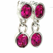 Vintage SAL Swarovski Crystal Hot Pink Earrings With Silver Chain Detail - £67.94 GBP