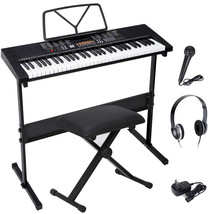 61 Key Electronic Keyboard Piano Microphone With Stand Sticker Sheet Portable - £128.68 GBP