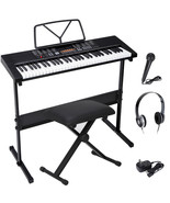 61 Key Electronic Keyboard Piano Microphone With Stand Sticker Sheet Por... - £122.46 GBP