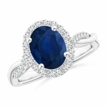 ANGARA Oval Sapphire Halo Twisted Vine Ring for Women, Girls in 14K Solid Gold - £2,229.03 GBP