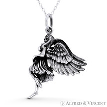 Winged Angel of Seduction in a Dress Oxidized .925 Sterling Silver Charm Pendant - £30.97 GBP+