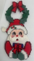Completed Santa Christmas Door Hanger Plastic Canvas Cross Stitch Holiday 10.5” - £9.04 GBP