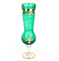 Vintage 10&quot; Bohemian Green Gold Gilt Art Glass Vase Flowers Arnart 5th Ave - $27.72
