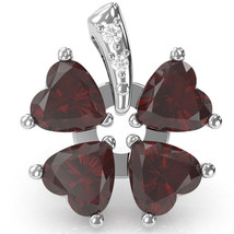 4 Leaf Clover Shamrock Garnet Diamond Pendant In 14k White Gold - £378.09 GBP