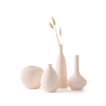 Beige White Ceramic Rustic Vase Set - 4 For Flowers Pampas Grass, Bookshelf Deco - £43.95 GBP