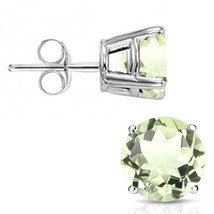 6MM Round Cut Light Green Amethyst 1.85CTW Stud Earrings in Sterling Silver - $691.31 MXN