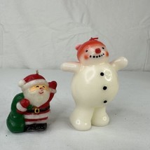 Lot Of 2 Unique Vintage Santa &amp; Snowman Candles Shaped Unlit Mold Kitsch MCM - £15.81 GBP