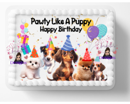 Pawty Puppy Puppies Theme Edible Image Edible Birthday Dog Party Cake To... - $14.18+