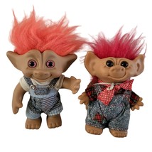 Two Country Troll Dolls 9 in Overalls Ace Novelty Co Inc Bandana Straw Hat - £27.79 GBP