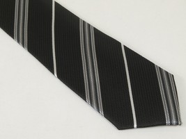 Mens Narrow Tie/Hankie Set Woven Vito Rofolo VTR-107 Black White Stripe image 3