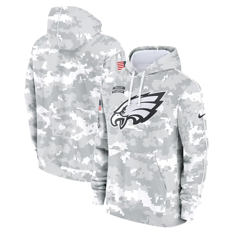 Mens White Camo Eagles 2024 Salute to Service Pullover Hoodie - Philadelphia