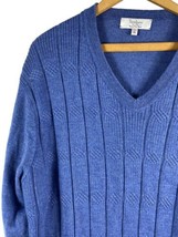 Turnbury Sweater Size XL Mens Blue V Neck Cable Knit Merino Wool Blend Soft - £36.48 GBP