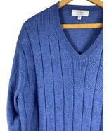 Turnbury Sweater Size XL Mens Blue V Neck Cable Knit Merino Wool Blend Soft - £36.51 GBP