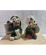 Pair of Vintage Green White Ladybugs Beetles Housewife Paperboy Ceramic ... - £15.44 GBP