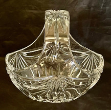 Crystal Cut Glass Egg Shaped Basket w Handle 8&quot; x 5-1/2&quot; x7&#39; High - $39.00