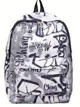 Graffiti Backpack White Gray Full Size Fashion Lightweight School Travel Bag - £15.80 GBP