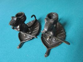 Metal Cast Mice Candle Holder Sailing On Leaf 4 X 6 - £58.60 GBP