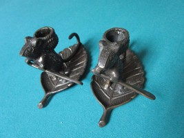 Metal CAST MICE Candle Holder Sailing ON Leaf 4 X 6 - £58.60 GBP