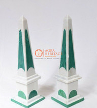 Pair of Monumental White Marble Egyptians Obelisks Malachite Inlaid Ston... - $1,585.99+