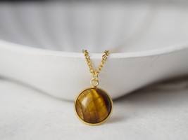 Tiger Eye Necklace Gold With Pendant For Women, Gemstone, Tigers Eye Jewelry, Ro - £24.29 GBP