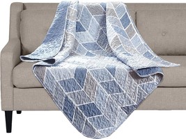 Heather 50&quot; x 60&quot; Quilted Throw Blanket: Lightweight Chevron Quilt, Cream and Bl - £35.97 GBP