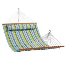 Double Quilted Fabric Hammock with Hardwood Spreader Bar Detachable Pillow - £75.76 GBP