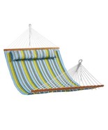 Double Quilted Fabric Hammock with Hardwood Spreader Bar Detachable Pillow - $134.79 CAD