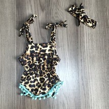 NEW Boutique Baby Girls Leopard Print Bodysuit Romper Jumpsuit &amp; Headban... - £6.75 GBP