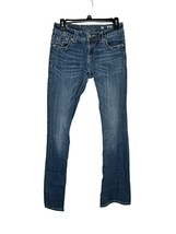 Miss Me Women&#39;s Jeans Relaxed Bootcut Mid-Rise Fleur di Lis Denim Blue Sz. 27x34 - £23.34 GBP