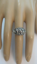 Vintage Adjustable Ring Flowers Floral Dome Crown Open Work Size 7.5 Sil... - $9.99
