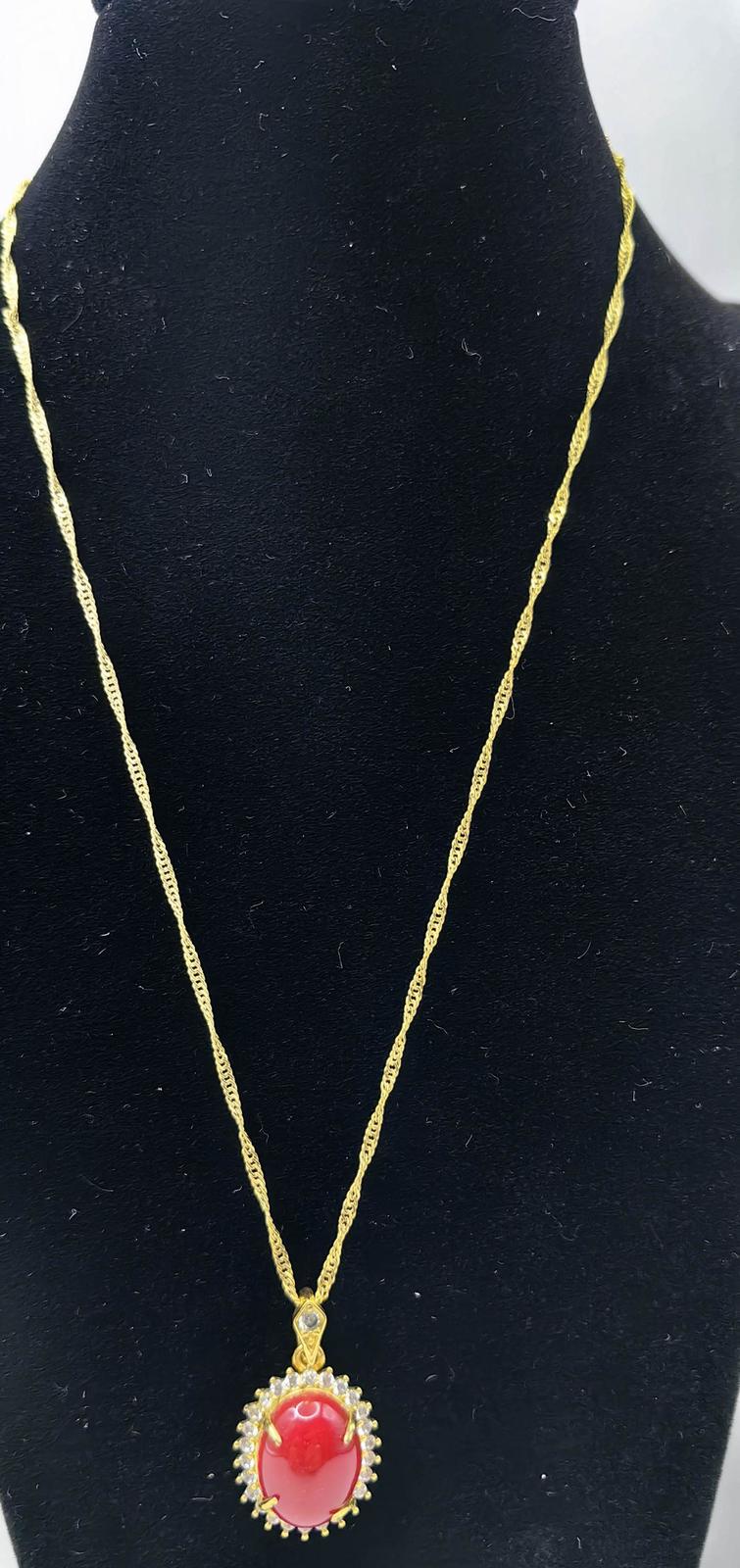Rare Large Red Coral necklace  pendants  Oval 18k gold cz jewelry  beads for jew
