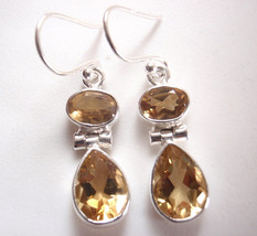 Faceted Citrine Oval and Teardrop Double Gem 925 Sterling Silver Earrings - £17.97 GBP