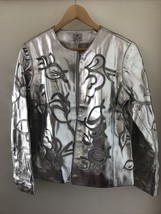 Chicos Womens Silver Metallic Shiny Odile Leather Open Cut Out Coat Jack... - $125.00