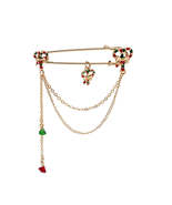 Green Enamel &amp; Acrylic 18K Gold-Plated Candy Cane Pin Chain Brooch - £10.23 GBP