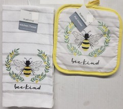 2Pc Kitchen Set:1 Jumbo Pot Holder(8&quot;X8&quot;)&amp;1 Towel(14&quot;X24&quot;)Honey Bee Bee ... - $21.98