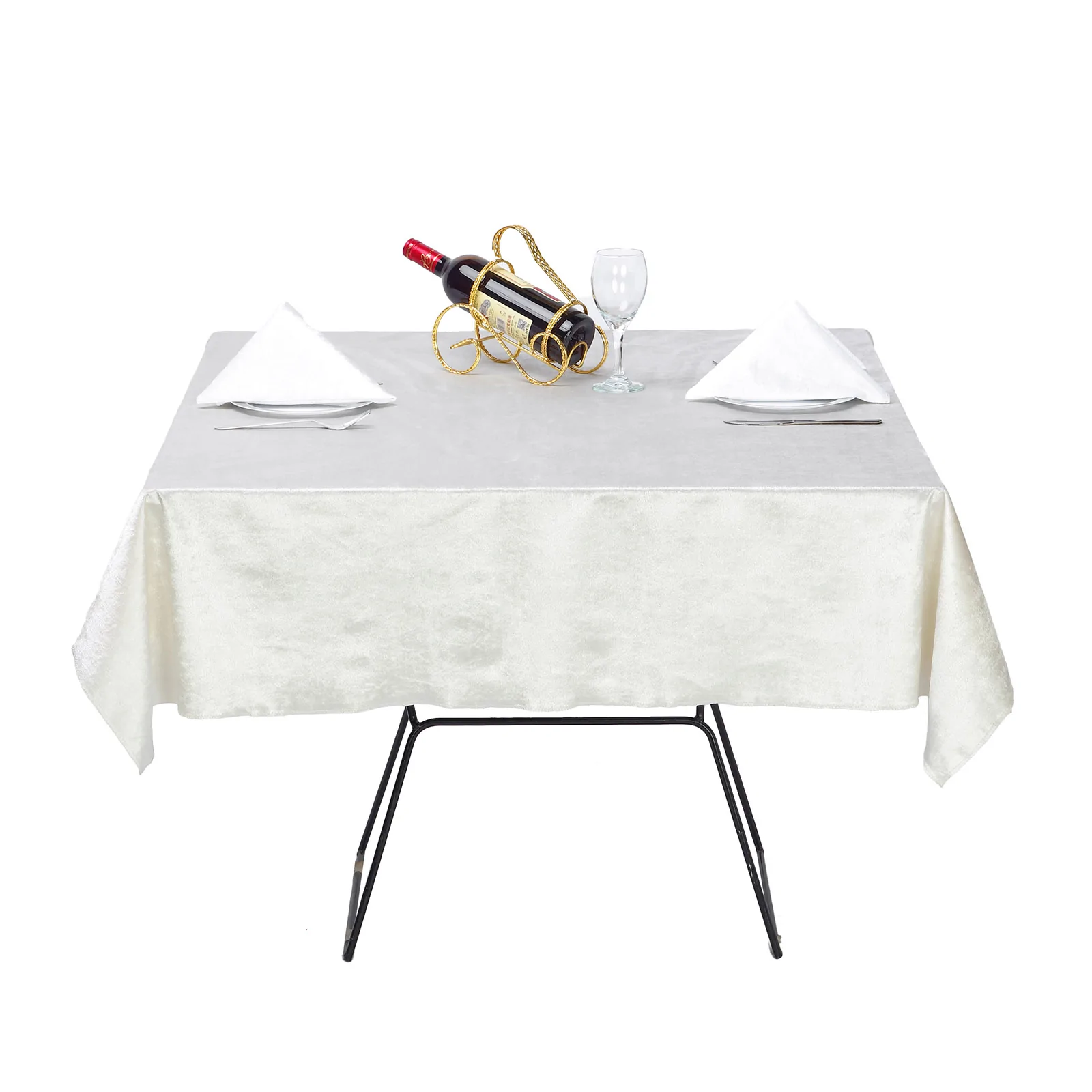 Ivory - 54&quot; Premium Velvet Table Overlay Square Tablecloths Wedding - £23.72 GBP