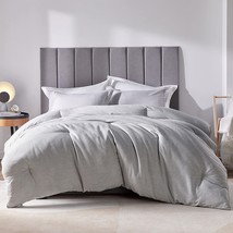 King Comforter Set Grey Cationic Dyeing 3-Piece Soft Bed Set Gray Luxury Lightwe - £49.76 GBP