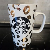 Starbucks Mug  16 oz Ceramic 2015  White with Gold Animal Print - £11.86 GBP